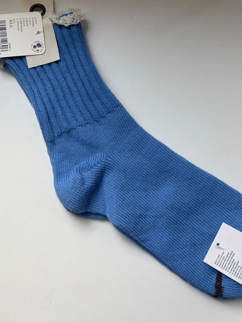 NWT Free People knit socks with ruffles around top, blue, one size fits most